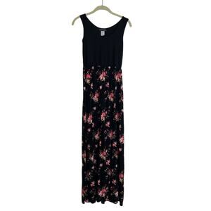French Atmosphere Floral Maxi Dress Medium Sleeveless Black Pink Dark Floral